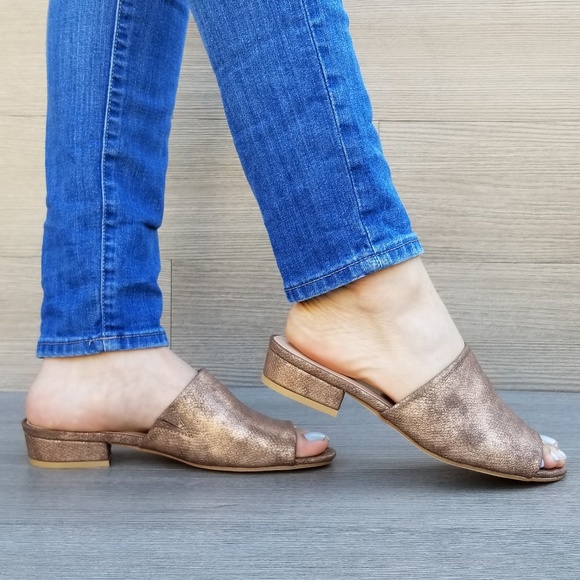 Shoes - Flat Slip On Loafer Metallic Copper Sandal-C